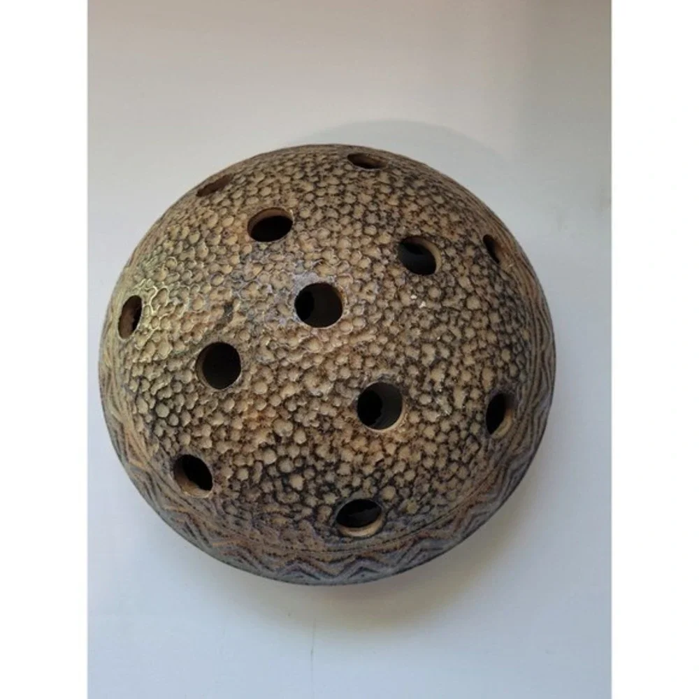 Vintage Japan Ceramic Flower Frog Dome Textured Geometric Brown Pottery Ikebana